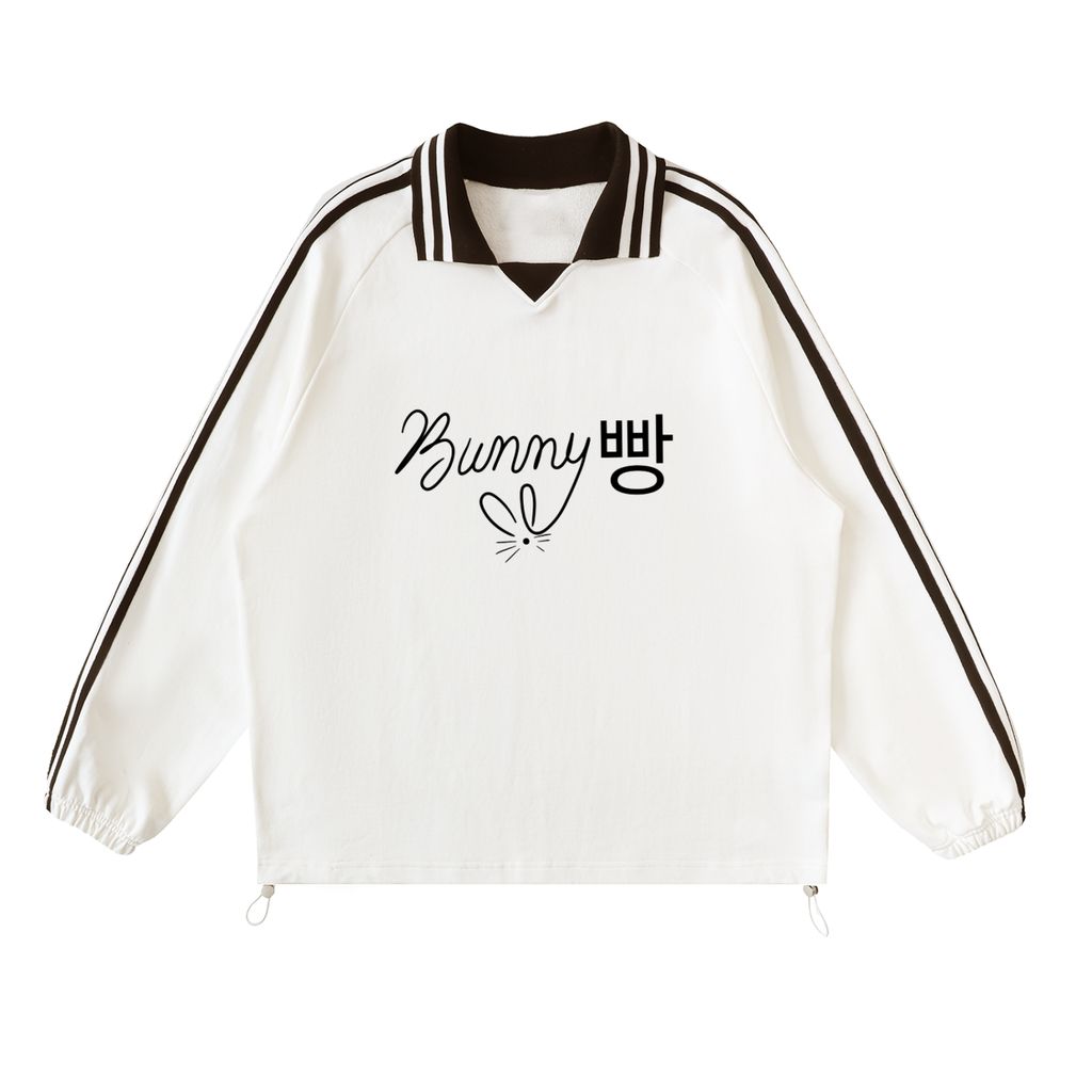Contrast Striped Lapel Collar Sweatshirt