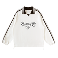 Contrast Striped Lapel Collar Sweatshirt