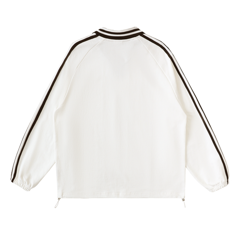 Contrast Striped Lapel Collar Sweatshirt