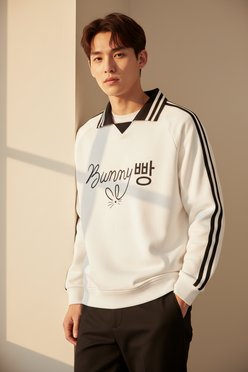 Contrast Striped Lapel Collar Sweatshirt